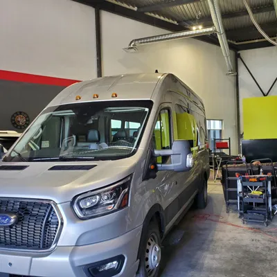 A serviced Ford microbus at a Stealth garage